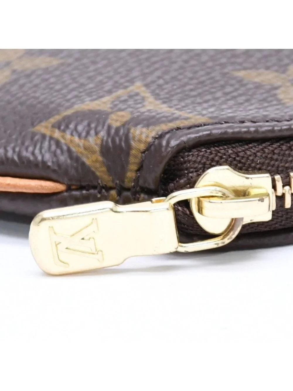 Louis Vuitton Porte Monnaie Rond Coin Purse Monogram Canvas Brown Case Gold